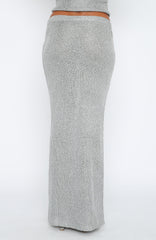Star Shining Sequin Knit Maxi Skirt Grey