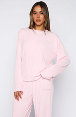 Come A Long Way Soft Lounge Relaxed Long Sleeve Ribbed Tee Pink