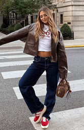 Bring The Style Low Rise Wide Leg Jeans Dark Indigo