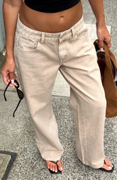 Bring The Style Low Rise Wide Leg Jeans Sesame Wash