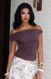 Halfway Over It Off Shoulder Top Chocolate