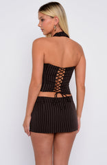 Back To Business Halter Bustier Chocolate Pinstripe