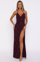 Slow Dancer Beaded Maxi Dress Deep Plum