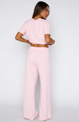 Come A Long Way Soft Lounge Ribbed Wide Leg Pants Pink