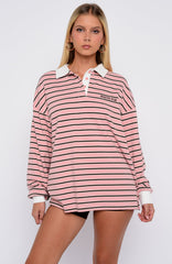 Out Again Long Sleeve Rugby Shirt Pink/Chocolate Stripe