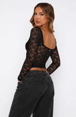 Everything To You Lace Long Sleeve Top Black