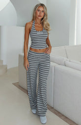 Looking Back Wide Leg Pants Grey Stripe