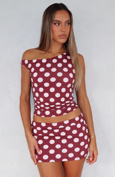 Stay With You Top Burgundy Polka Dot