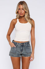 Down For It Denim Shorts Brown Blue