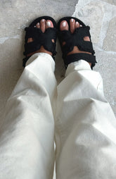 Sandra Shearling Sandals Black