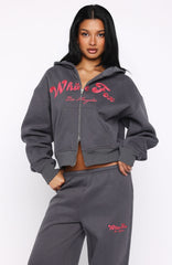 Through Thick And Thin Boxy Zip Front Hoodie Volcanic