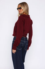 Must Be You Knitted Polo Sweater Burgundy