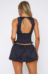 Runaway Heart Mini Skort Navy Polka Dot