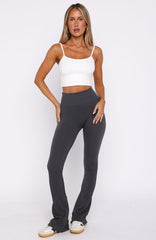 Scared To Confess Seamless Ribbed Flare Pants Charcoal