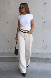 Summer Mid Rise Wide Leg Jeans Cream