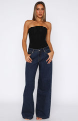 Maeve Low Rise Wide Leg Jeans Dark Blue
