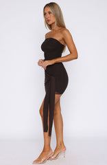All Mixed Up One Shoulder Mini Dress Chocolate