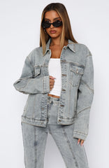 Zoe Oversized Denim Jacket Light Blue Acid