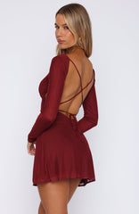 Bad Influence Long Sleeve Mini Dress Burgundy