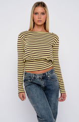 Catch My Heart Long Sleeve Top Chocolate/Banana Stripe