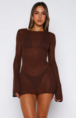 Stand And Stare Long Sleeve Mini Dress Chocolate