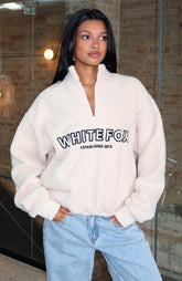 Hard To Stay Focused Teddy Borg Zip Front Sweater Cream