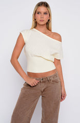 In A Spiral Off Shoulder Knit Top Cream