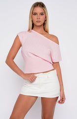 In A Spiral Off Shoulder Knit Top Pink