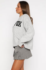 Off To Better Things Oversized Knit Hoodie Light Grey