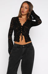 Oh So Careless Long Sleeve Lace Top Black