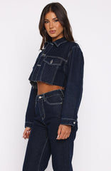 Something To Prove Cropped Denim Jacket Dark Indigo