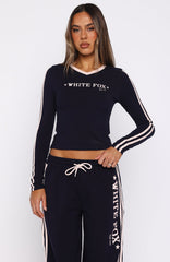 Star Of The Night Long Sleeve V Neck Baby Tee Navy