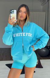 Starting Off Strong Boxy Zip Front Hoodie Azure