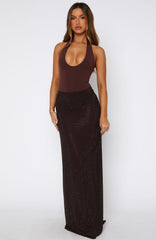 Prism Embellished Maxi Skirt Chocolate