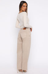 Bring The Style Low Rise Wide Leg Jeans Sesame Wash