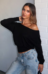 Stayed Down Off Shoulder Long Sleeve Top Black