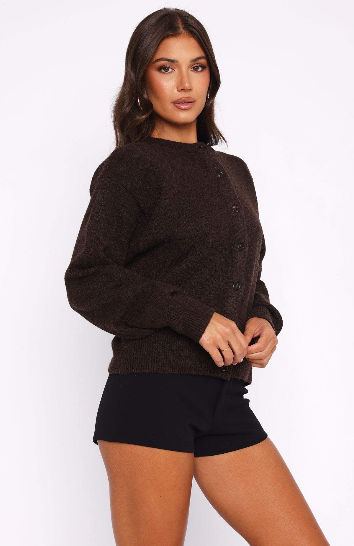 Helping Hand Knit Cardigan Dark Chocolate