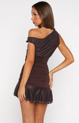 Catch Me If You Can Mini Dress Choc/Pink Polka Dot