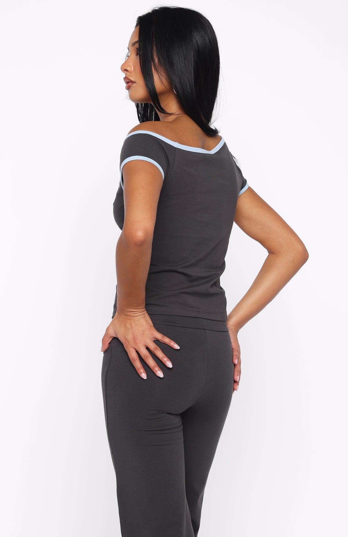 Good Things Take Time Off Shoulder Relaxed Tee Charcoal