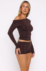 Tempted Heart Embellished Mini Shorts Chocolate
