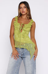So Iconic Lace Top Chartreuse