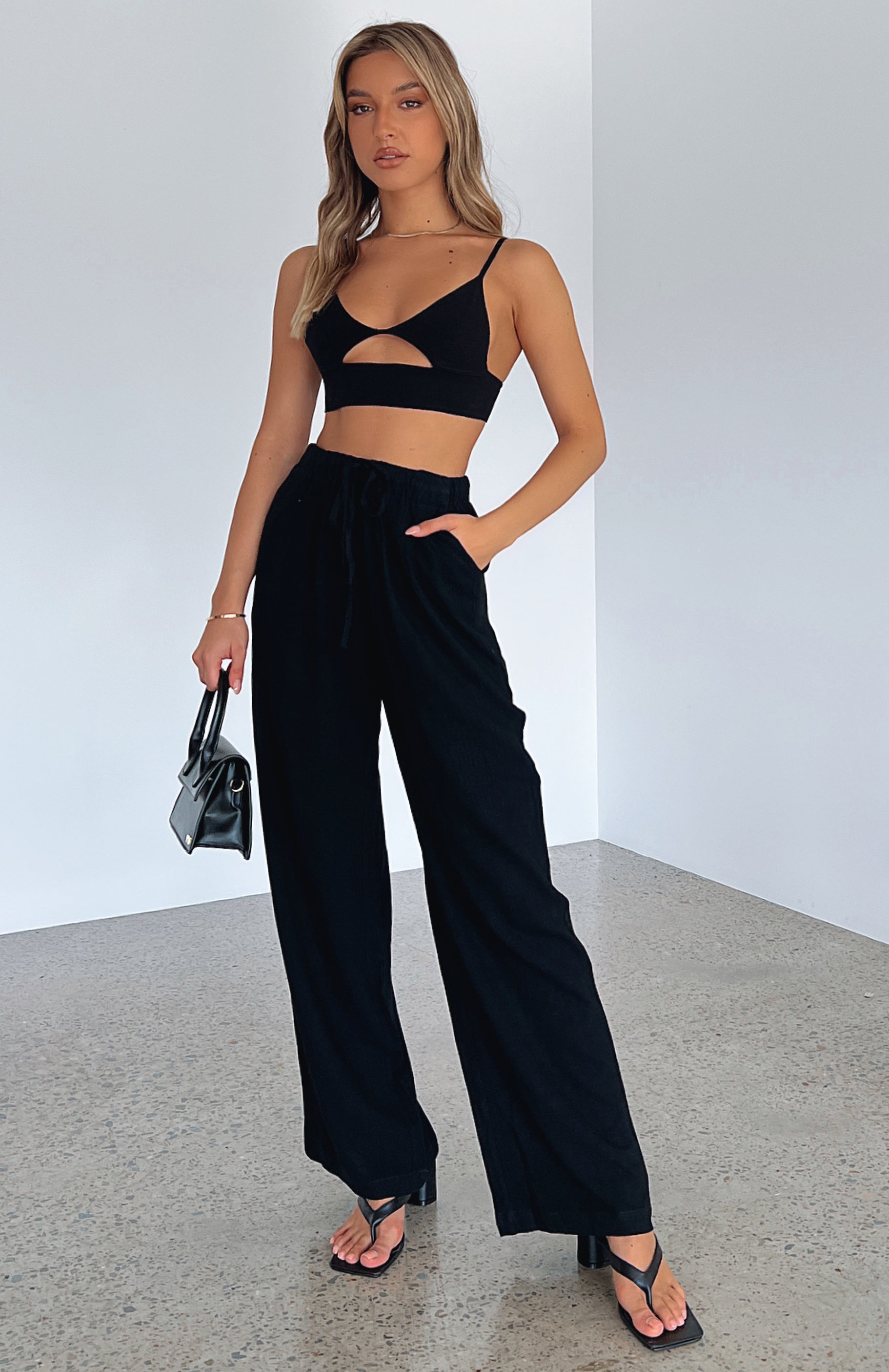 Live It Up Linen Pants Black
