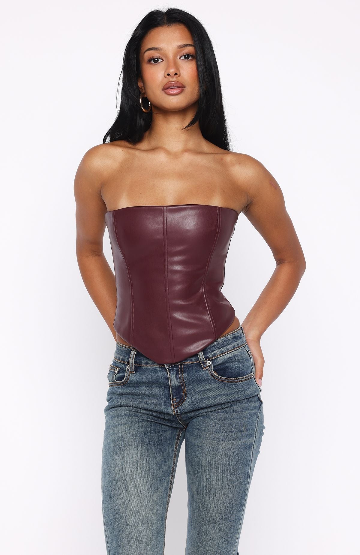 Wipe My Mind Strapless PU Bustier Deep Plum