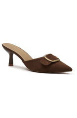 Gino Mules Chocolate Faux Suede