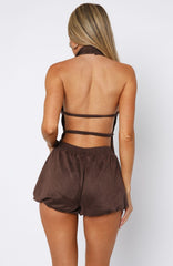 Still Love Me Faux Suede  Halter Top Dark Chocolate