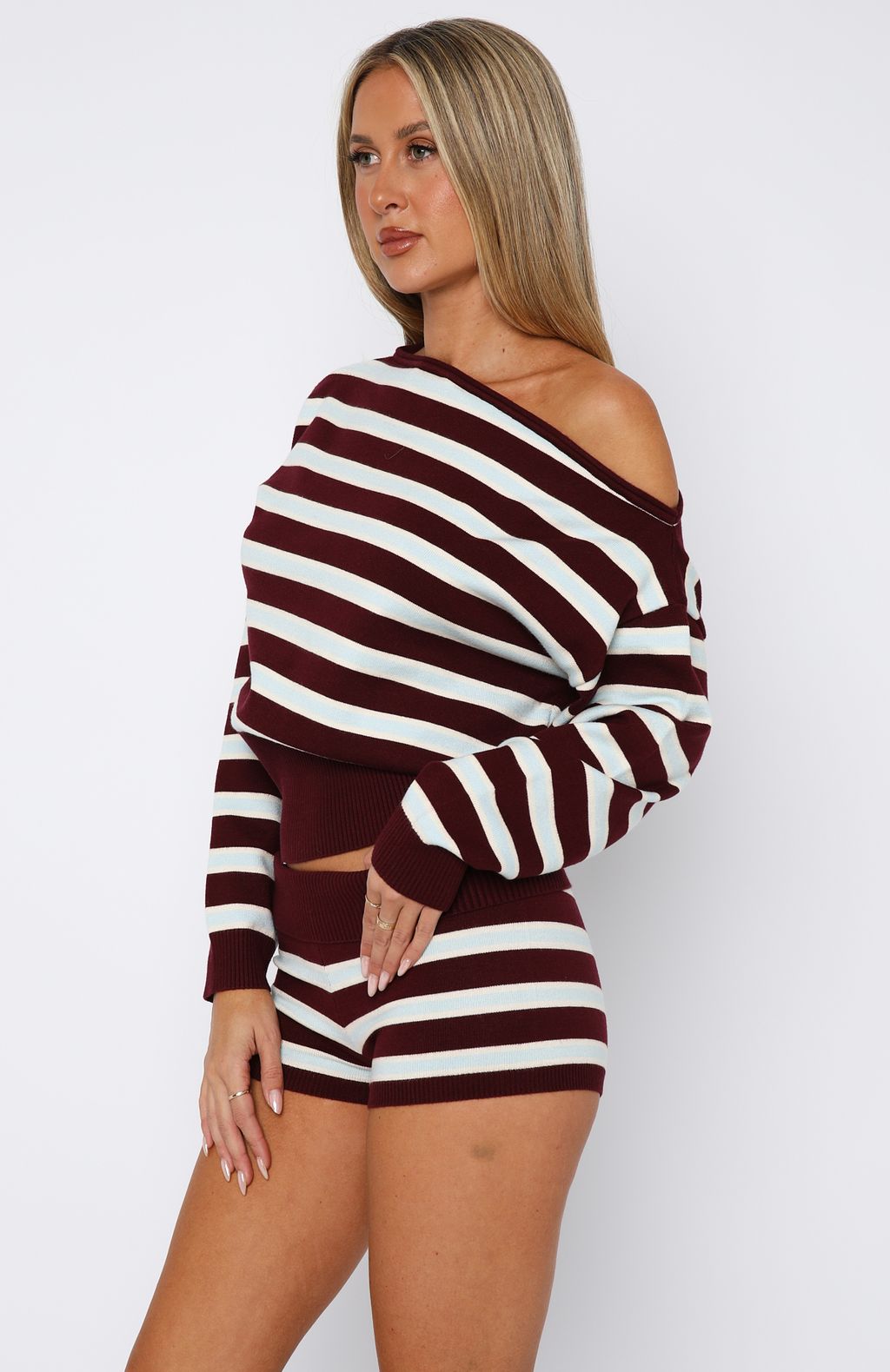 Everything To Everybody Booty Shorts Burgundy Stripe