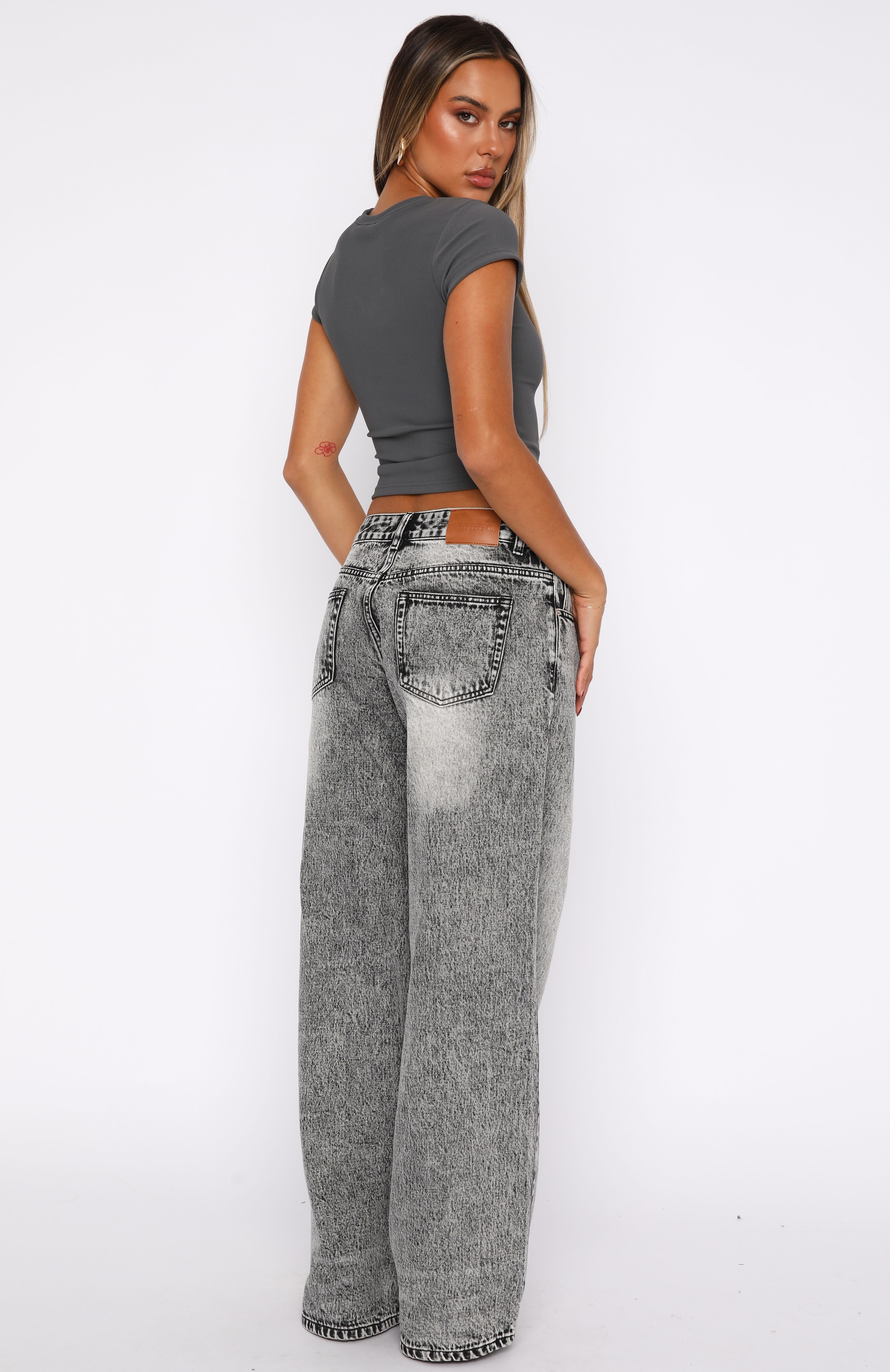 Maeve Low Rise Wide Leg Jeans Grey Acid