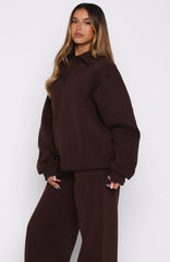 Chill Moves Oversized Henley Sweater Chocolate