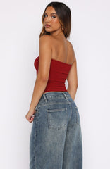 Passing By You Strapless Top Red