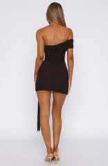 All Mixed Up One Shoulder Mini Dress Chocolate